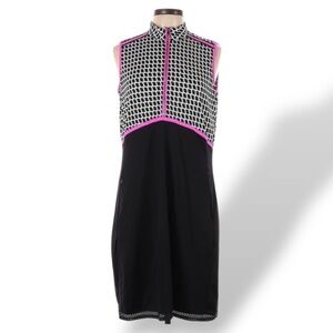 TAIL Black & White Sleeveless Golf Dress w/ Pink Trim 1/2 Zip Zippered Pockets